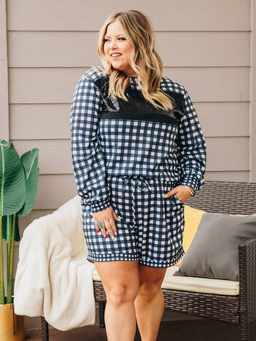 Southern Grace Stylin in Gingham Loungewear Set with Shorts and Sequins-Clothing-Sunshine and Wine Boutique
