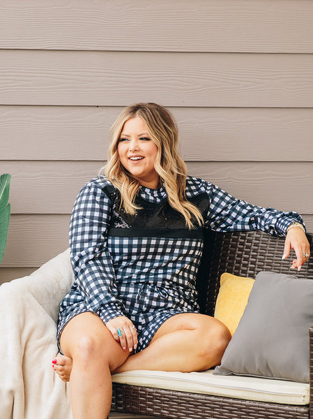 Southern Grace Stylin in Gingham Loungewear Set with Shorts and Sequins-Loungewear-Sunshine and Wine Boutique