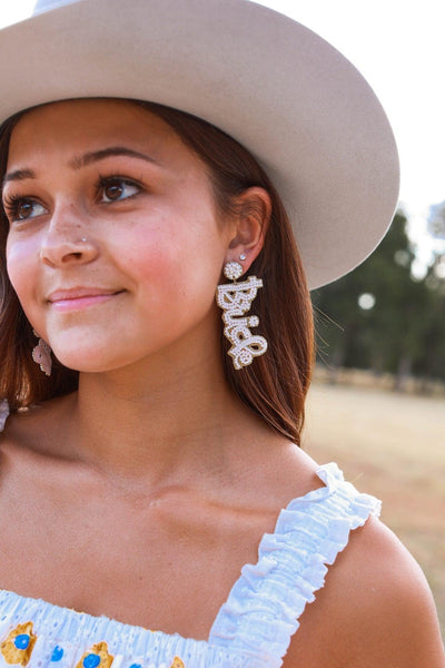 Ashlyn Rose Here comes the bride! White and Gold Beaded Earrings-Earrings-Sunshine and Wine Boutique