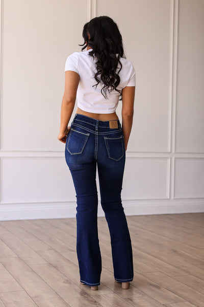 Southern Grace The Courtney Mid Rise Dark Wash Bootcut Denim-Jeans-Sunshine and Wine Boutique