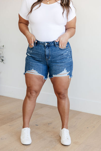 Judy Blue High Rise Rigid Magic Distressed Cutoff Shorts 150251 - Exclusive-Shorts-Sunshine and Wine Boutique