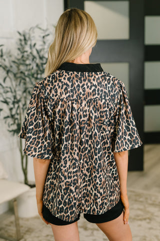 Haptics Sassy Season Split Neck Leopard Print Blouse