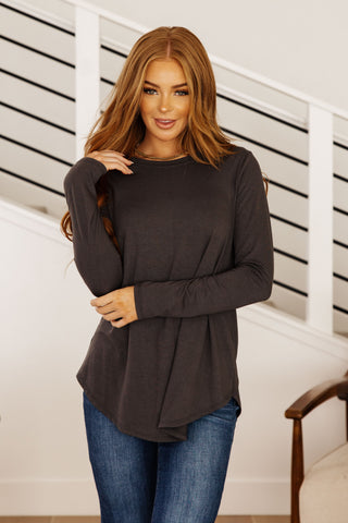 Zenana Scoop Me Up Long Sleeve Top in Ash Grey