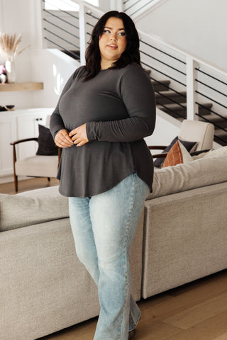 Zenana Scoop Me Up Long Sleeve Top in Ash Grey