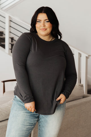 Zenana Scoop Me Up Long Sleeve Top in Ash Grey