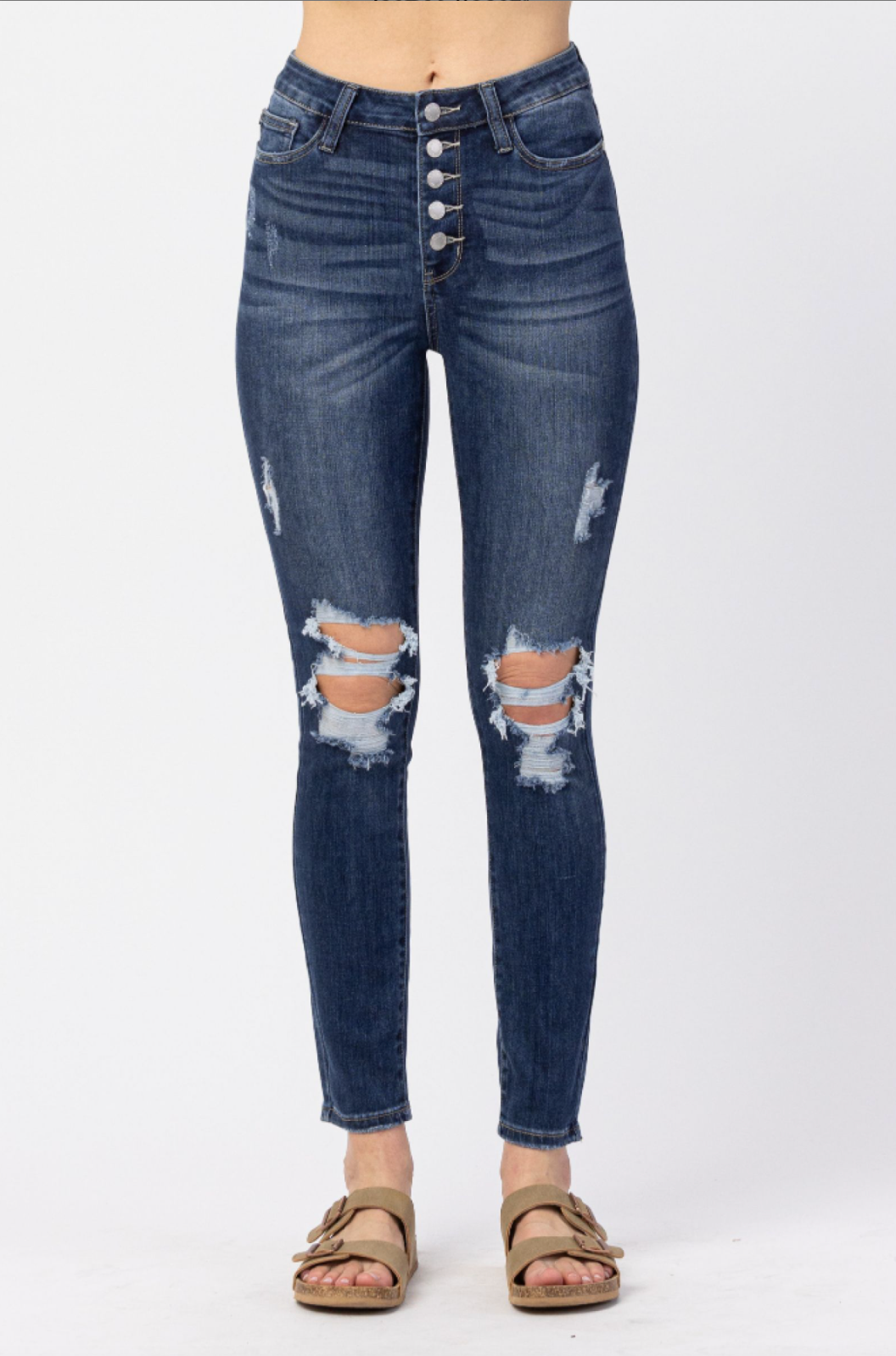 Judy Blue Ari Hi-Rise Button Fly Cuffed Skinny Jeans 88475 - Exclusive-Jeans-Sunshine and Wine Boutique