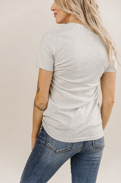 Ampersand Vneck LuLu Short Sleeve Top, Heather Grey-Shirts & Tops-Sunshine and Wine Boutique