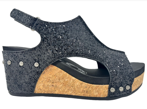 Very G "Culver" Black Sparkle Wedge-Shoes-Sunshine and Wine Boutique