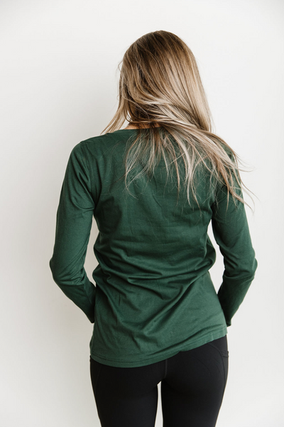 Ampersand LuLu Long Sleeve V-Neck Top, Green-Shirts & Tops-Sunshine and Wine Boutique