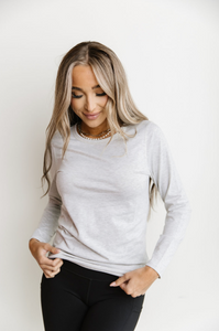 Ampersand LuLu Long Sleeve Crew Neck Top, Heather Grey-Shirts & Tops-Sunshine and Wine Boutique