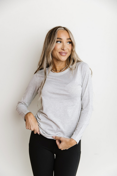 Ampersand LuLu Long Sleeve Crew Neck Top, Heather Grey-Shirts & Tops-Sunshine and Wine Boutique