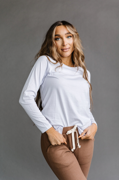 Ampersand LuLu Long Sleeve Crew Neck Top, White-Shirts & Tops-Sunshine and Wine Boutique