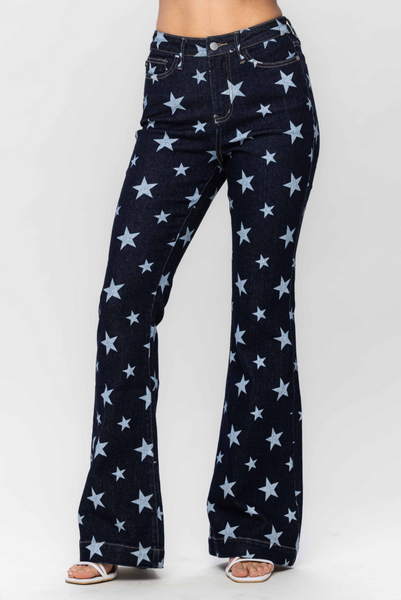 Judy Blue Janelle High Waist Star Print Flare Jeans 88662 - Exclusive-Jeans-Sunshine and Wine Boutique