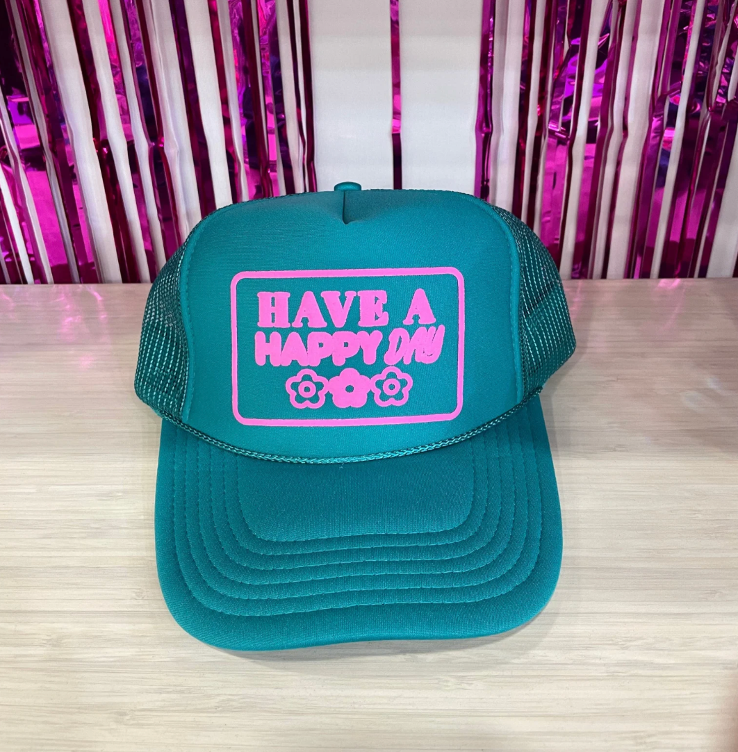 Have A Happy Day Trucker Hat-hat-Sunshine and Wine Boutique