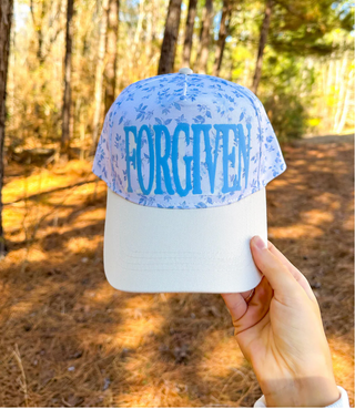Southern Bliss Forgiven Floral Light Blue Trucker Hat