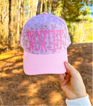 Southern Bliss Worthy Floral Light Pink Trucker Hat
