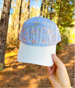 Southern Bliss Amen Floral Light Blue Trucker Hat