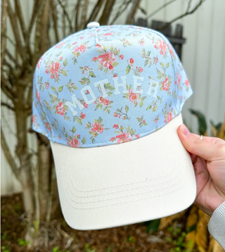 Southern Bliss Mother Floral Light Blue Trucker Hat