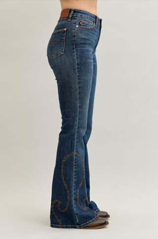 Judy Blue High Waist Western Stud Detail Flare Denim Jeans 881033