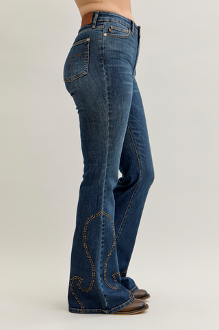 Judy Blue High Waist Western Stud Detail Flare Denim Jeans 881033