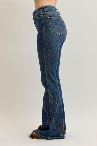 Judy Blue High Waist Western Stud Detail Flare Denim Jeans 881033