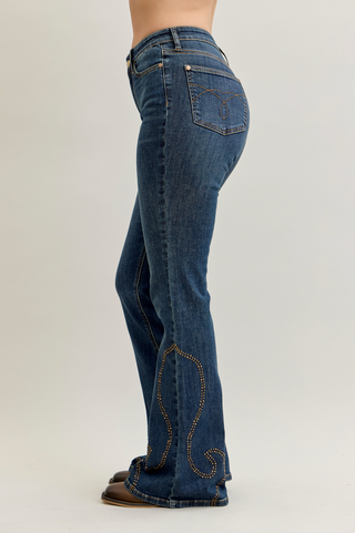 Judy Blue High Waist Western Stud Detail Flare Denim Jeans 881033