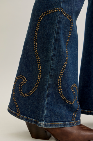 Judy Blue High Waist Western Stud Detail Flare Denim Jeans 881033