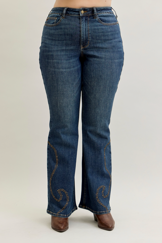 Judy Blue High Waist Western Stud Detail Flare Denim Jeans 881033