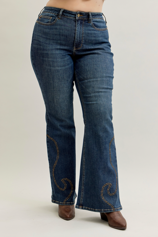 Judy Blue High Waist Western Stud Detail Flare Denim Jeans 881033