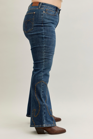 Judy Blue High Waist Western Stud Detail Flare Denim Jeans 881033