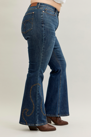 Judy Blue High Waist Western Stud Detail Flare Denim Jeans 881033