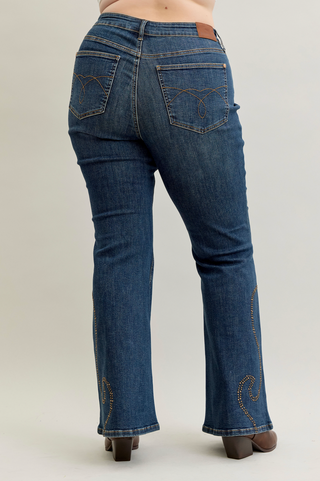 Judy Blue High Waist Western Stud Detail Flare Denim Jeans 881033
