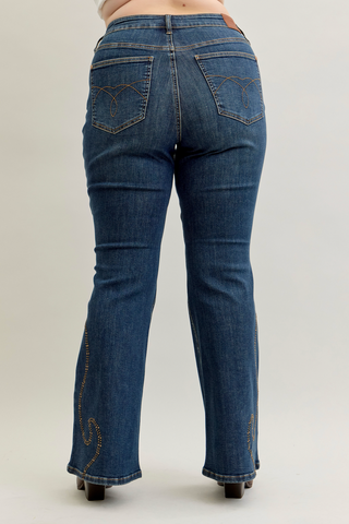 Judy Blue High Waist Western Stud Detail Flare Denim Jeans 881033