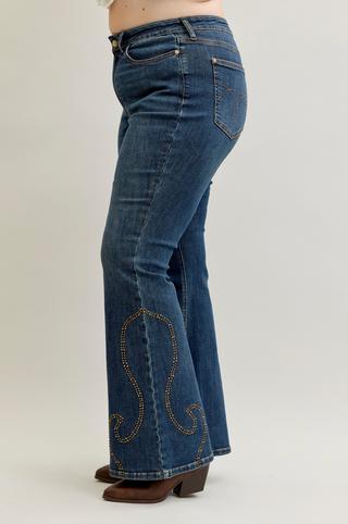 Judy Blue High Waist Western Stud Detail Flare Denim Jeans 881033