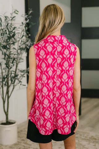 Dear Scarlett Sea Spray Collared Sleeveless Top in Floral Ikat