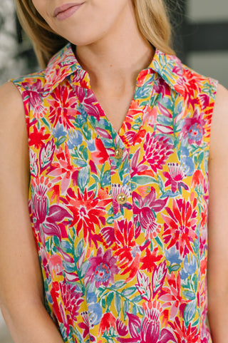 Dear Scarlett Sea Spray Collared Sleeveless Top in Island Bloom