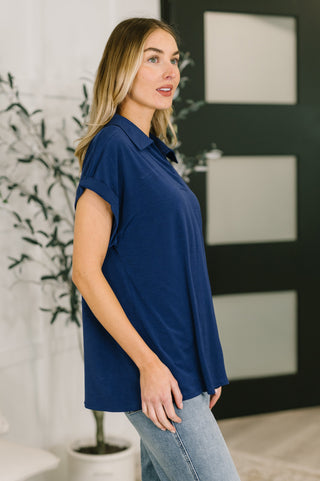 Dear Scarlett Sea You Soon Collared Top in Navy