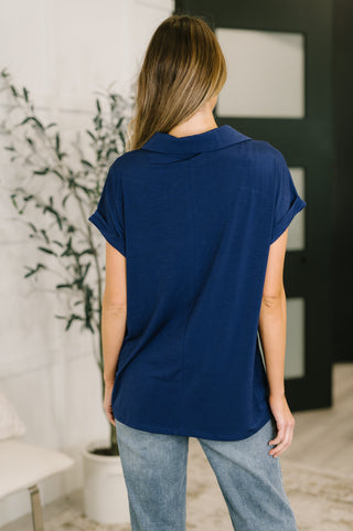 Dear Scarlett Sea You Soon Collared Top in Navy
