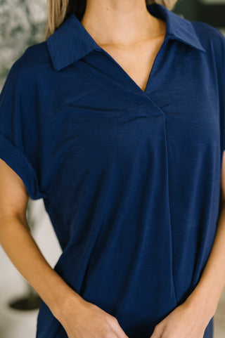 Dear Scarlett Sea You Soon Collared Top in Navy