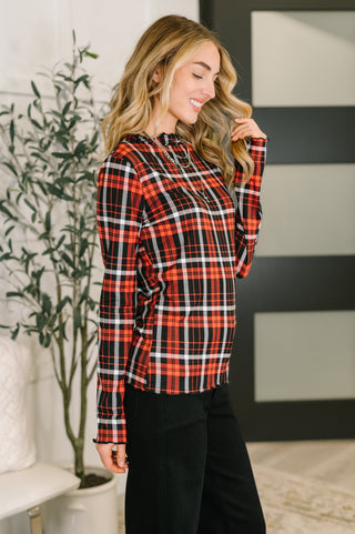 Haptics She's Always Changing Plaid Lettuce Hem Top