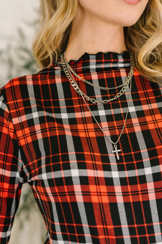 Haptics She's Always Changing Plaid Lettuce Hem Top