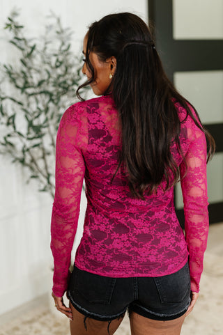 Haptics Sheer Intentions Lace Layering Top Fuchsia