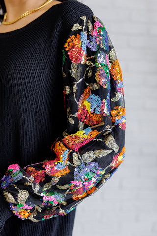 Haptics She is the Party Floral Sequins Mesh Sleeve Top