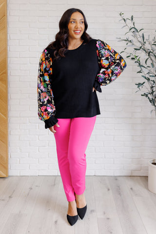 Haptics She is the Party Floral Sequins Mesh Sleeve Top