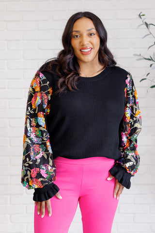 Haptics She is the Party Floral Sequins Mesh Sleeve Top