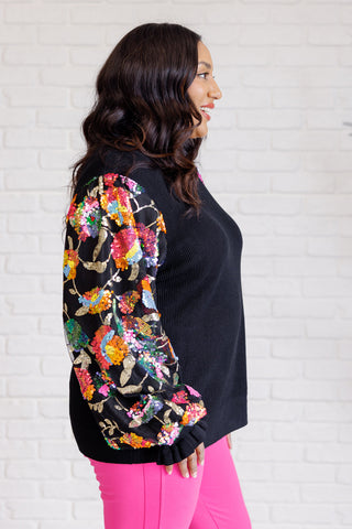 Haptics She is the Party Floral Sequins Mesh Sleeve Top