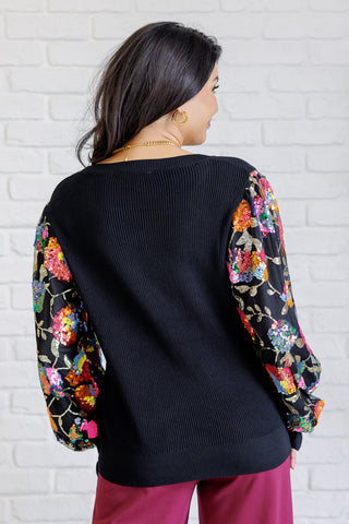 Haptics She is the Party Floral Sequins Mesh Sleeve Top