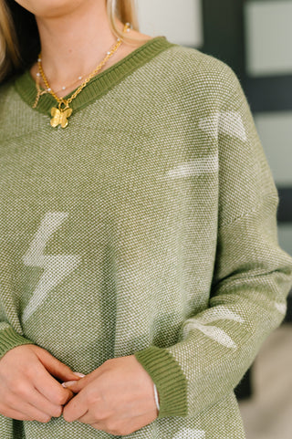 CY Fashion Shock Value V-Neck Sweater in Olive