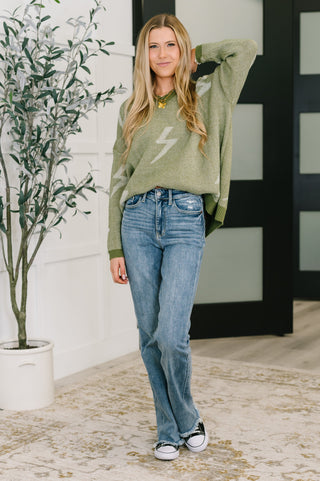 CY Fashion Shock Value V-Neck Sweater in Olive