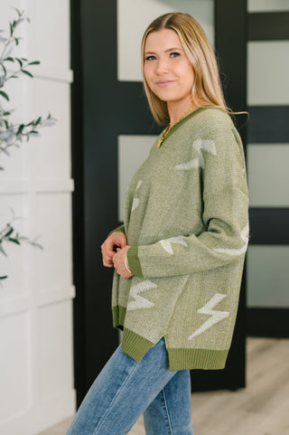 CY Fashion Shock Value V-Neck Sweater in Olive
